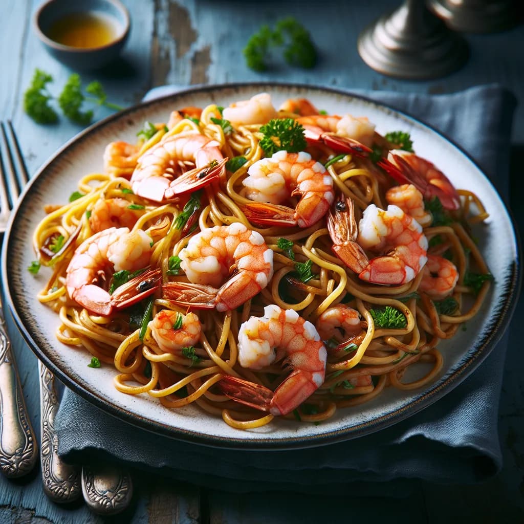 Nouilles sautées aux gambas