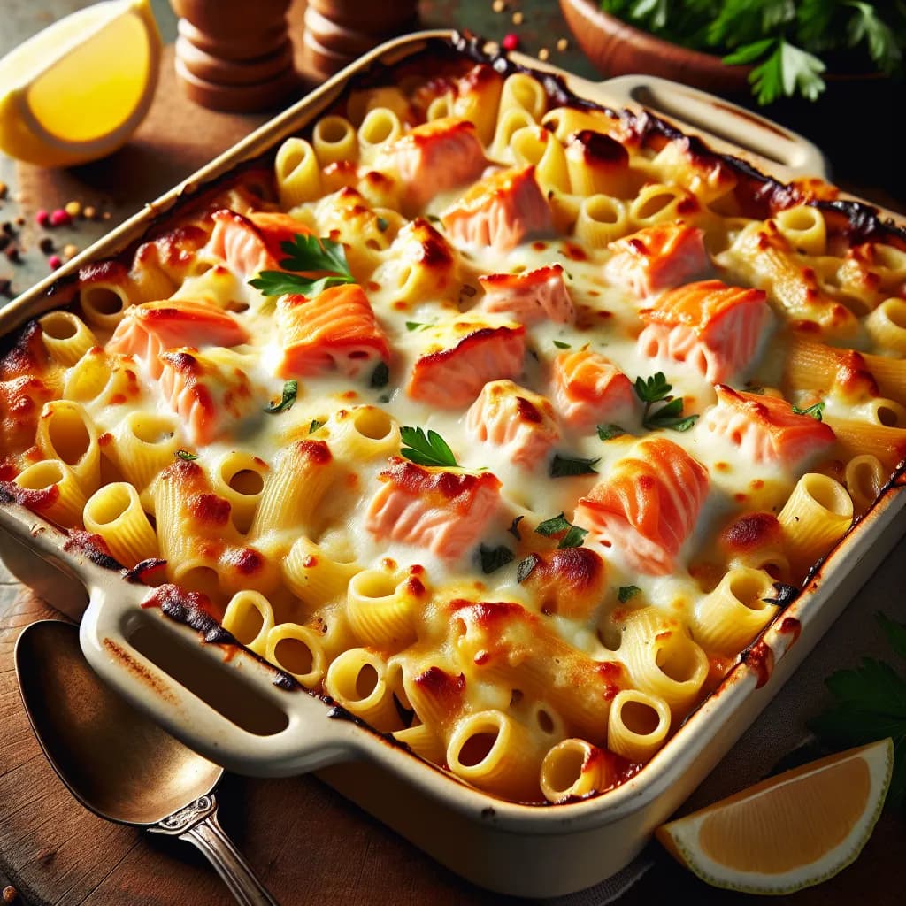 Nudelauflauf mit Lachs und Mozzarella