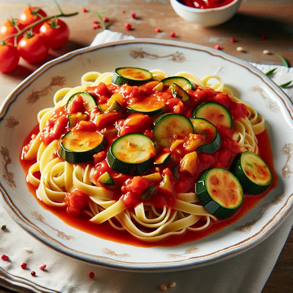 Nudeln mit Tomaten und Zucchini