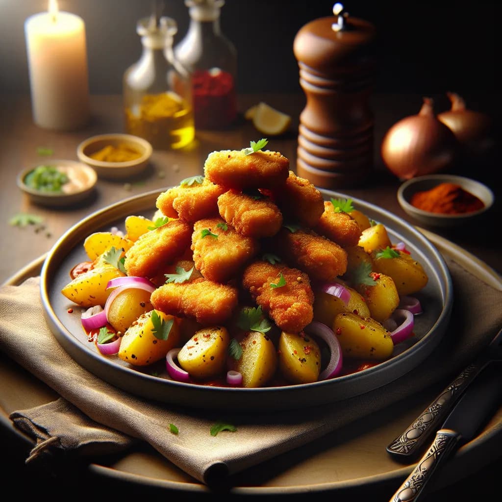 Nuggets de Poulet Épicés avec Pommes de Terre