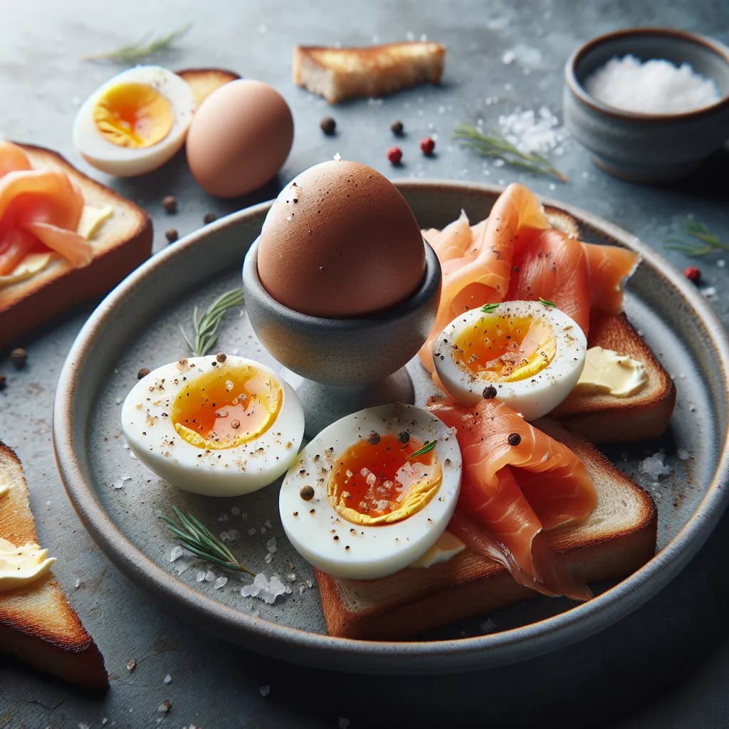 Oeufs à la Coque et Saumon Fumé