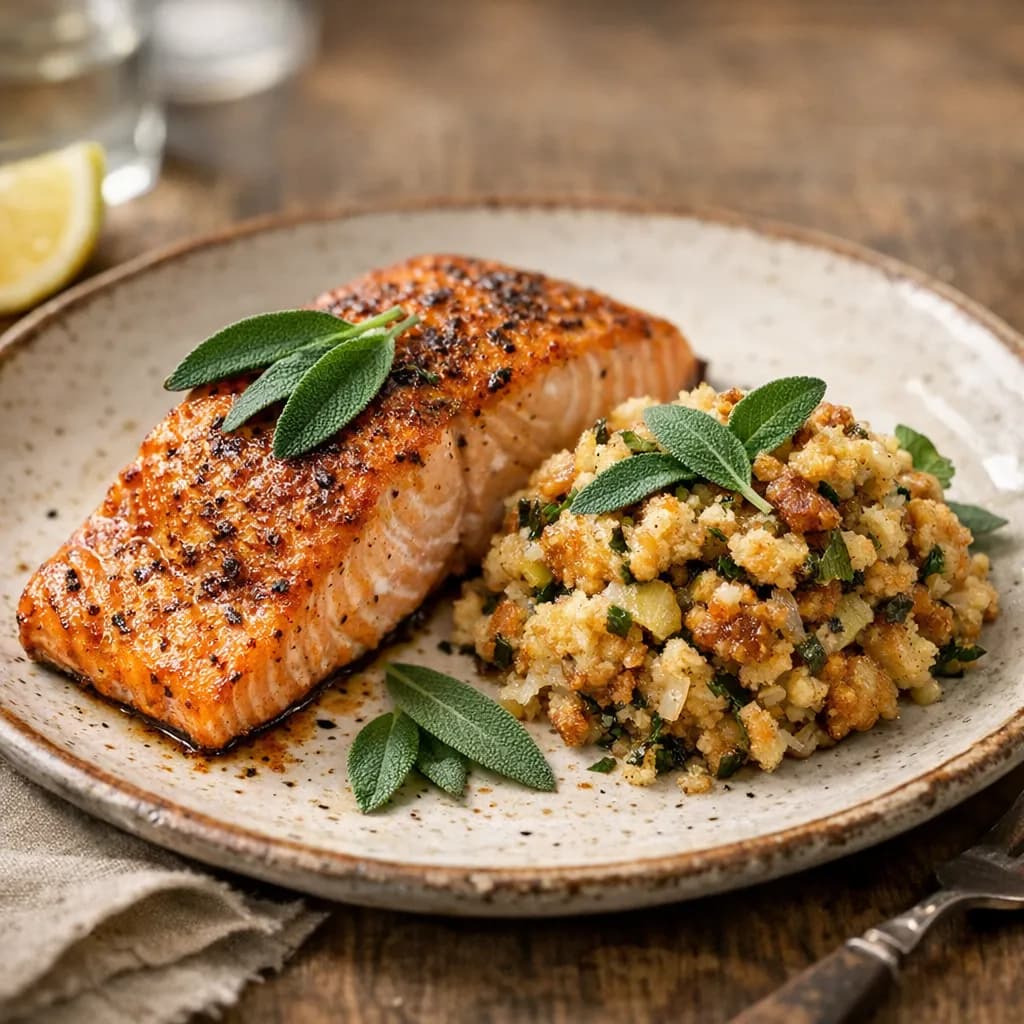 Old Bay Salmon with Sage and Onion Stuffing