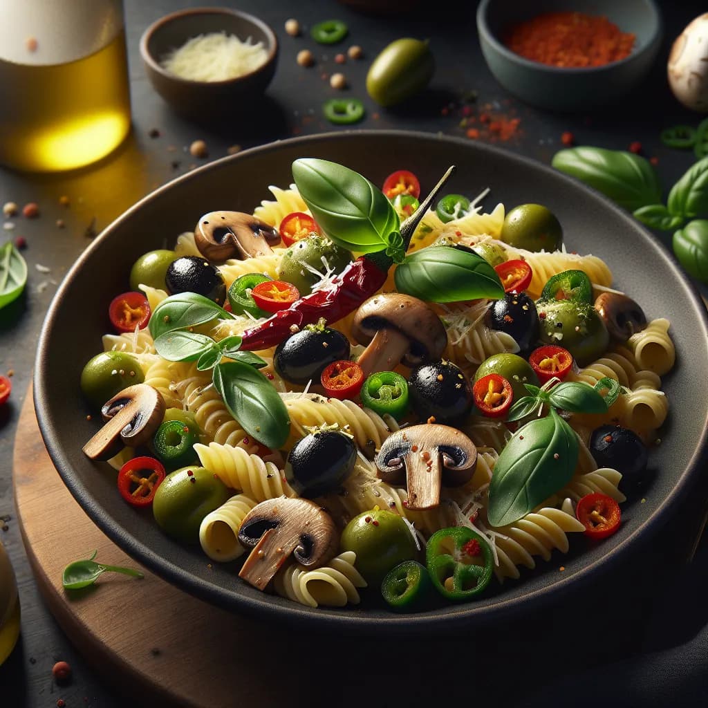 Olive and Mushroom Pasta with Cheese