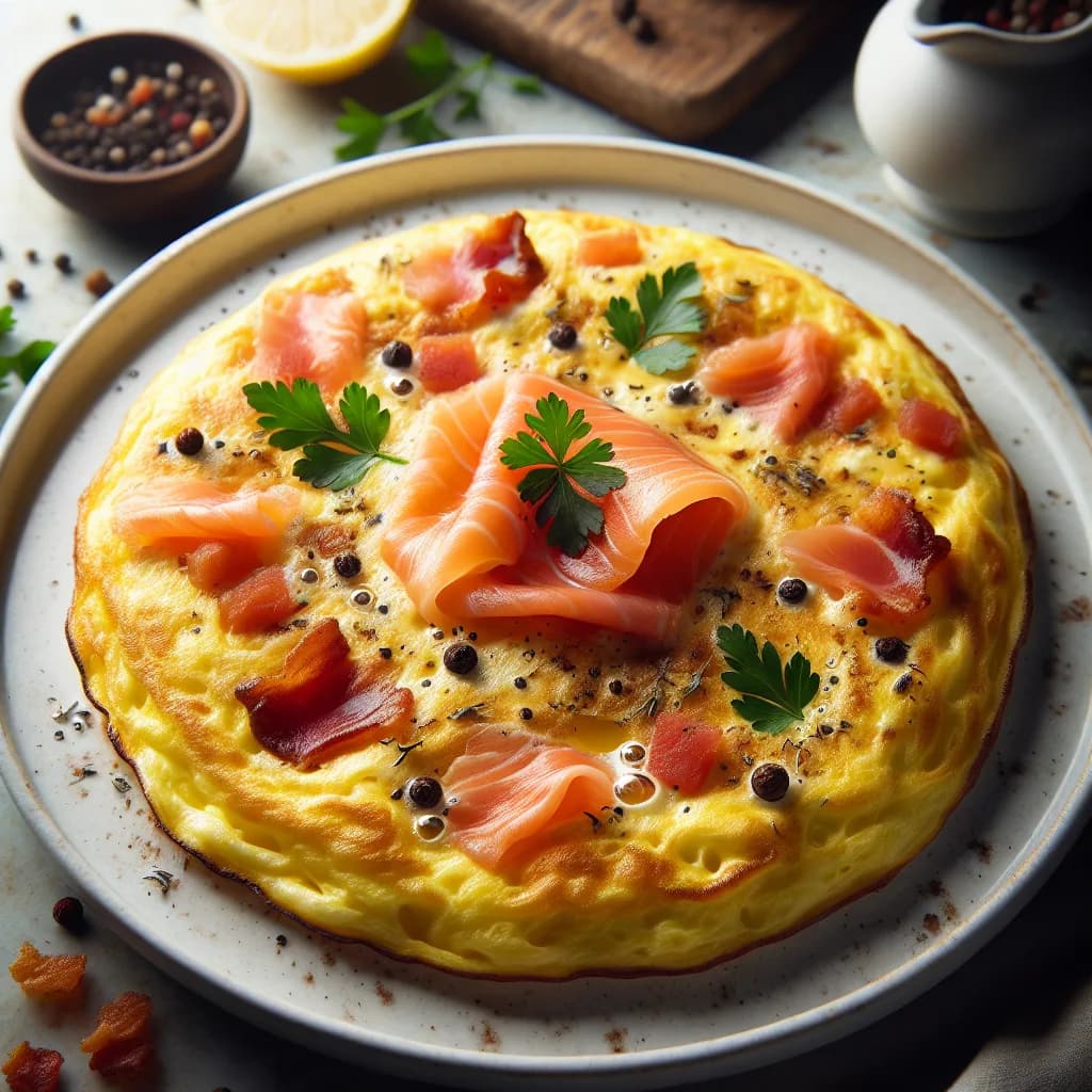 Omelette au saumon fumé et lardons