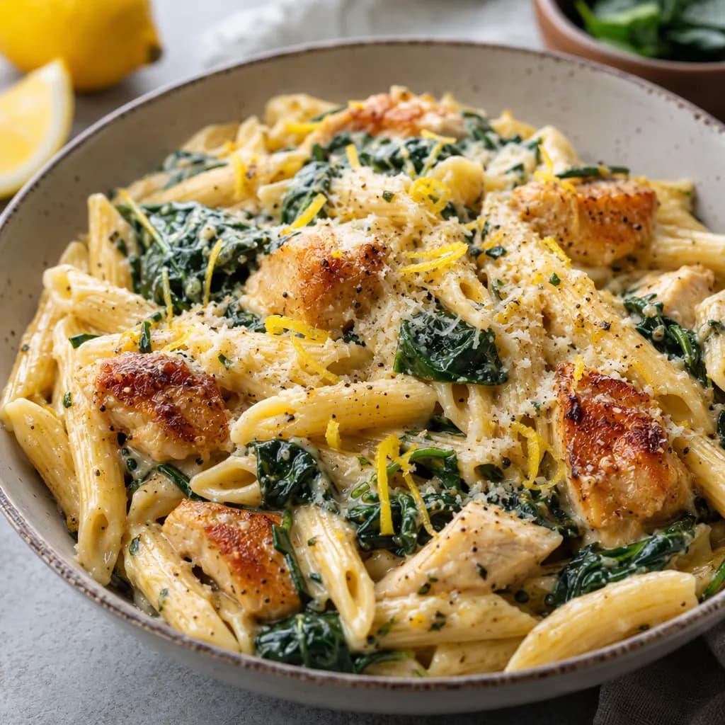 One-Pot Creamy Lemon Chicken and Spinach Penne
