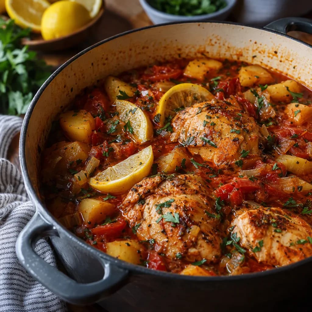 One-Pot Lemon Tomato Chicken Stew