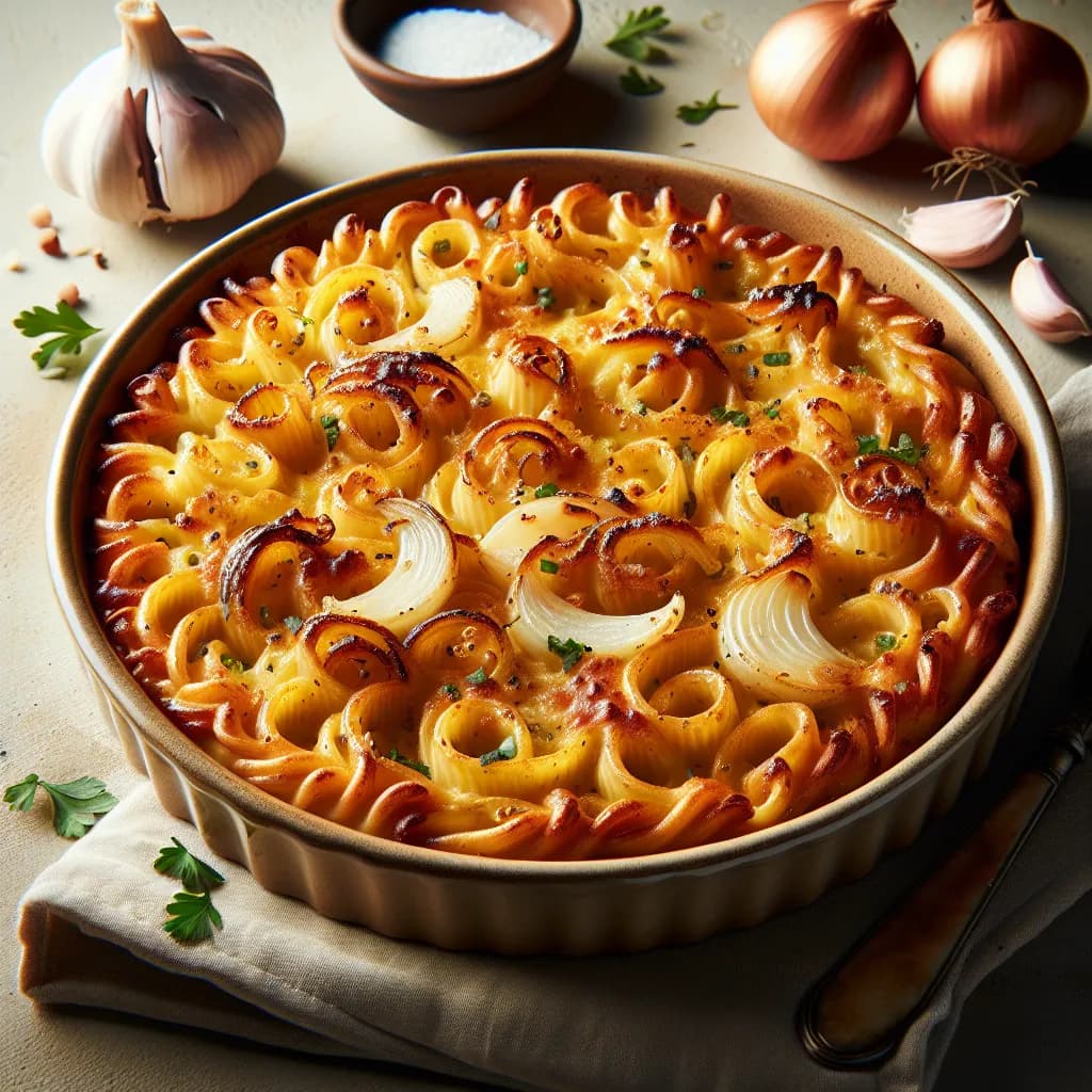 Onion and Garlic Pasta Bake