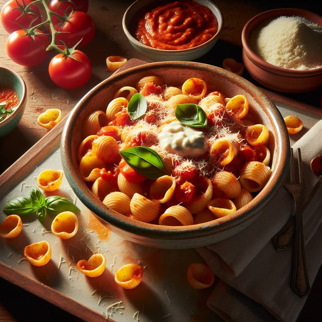 Orecchiette Piccanti con Sugo di Pomodoro e Besciamella