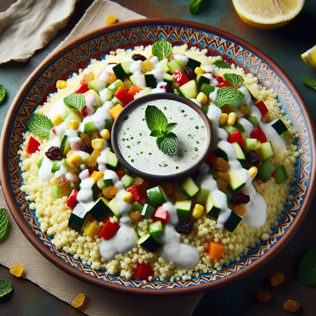 Orientalischer Couscous-Salat mit Joghurt-Minz-Dressing