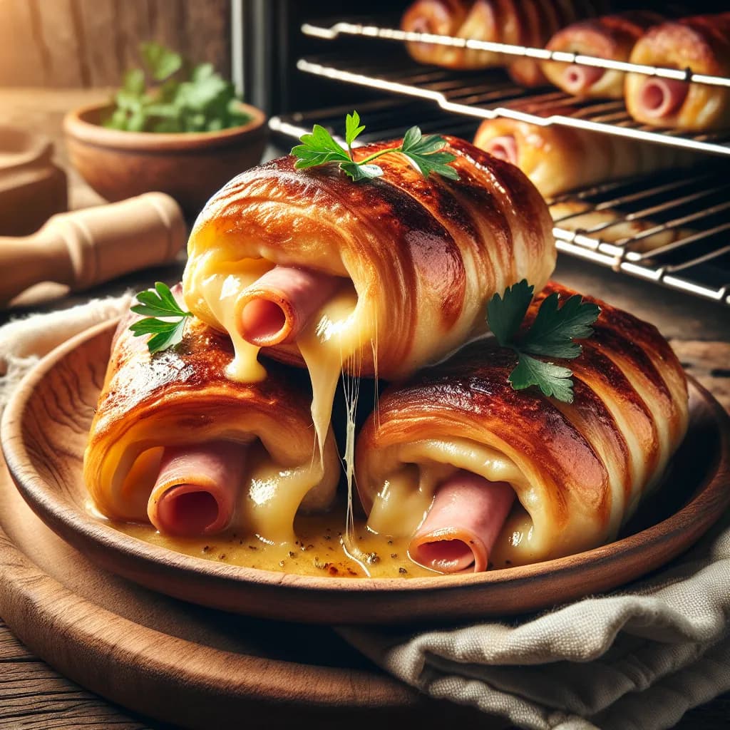Oven Grilled Cheese and Ham Rolls