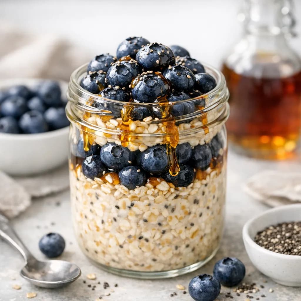 Overnight oats myrtilles et sirop d'érable