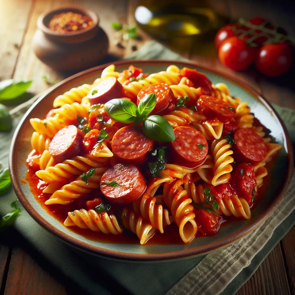 Pâtes à la sauce tomate et saucisse