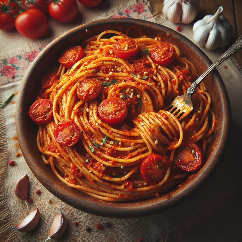 Pâtes épicées à l'Ail et à la Tomate