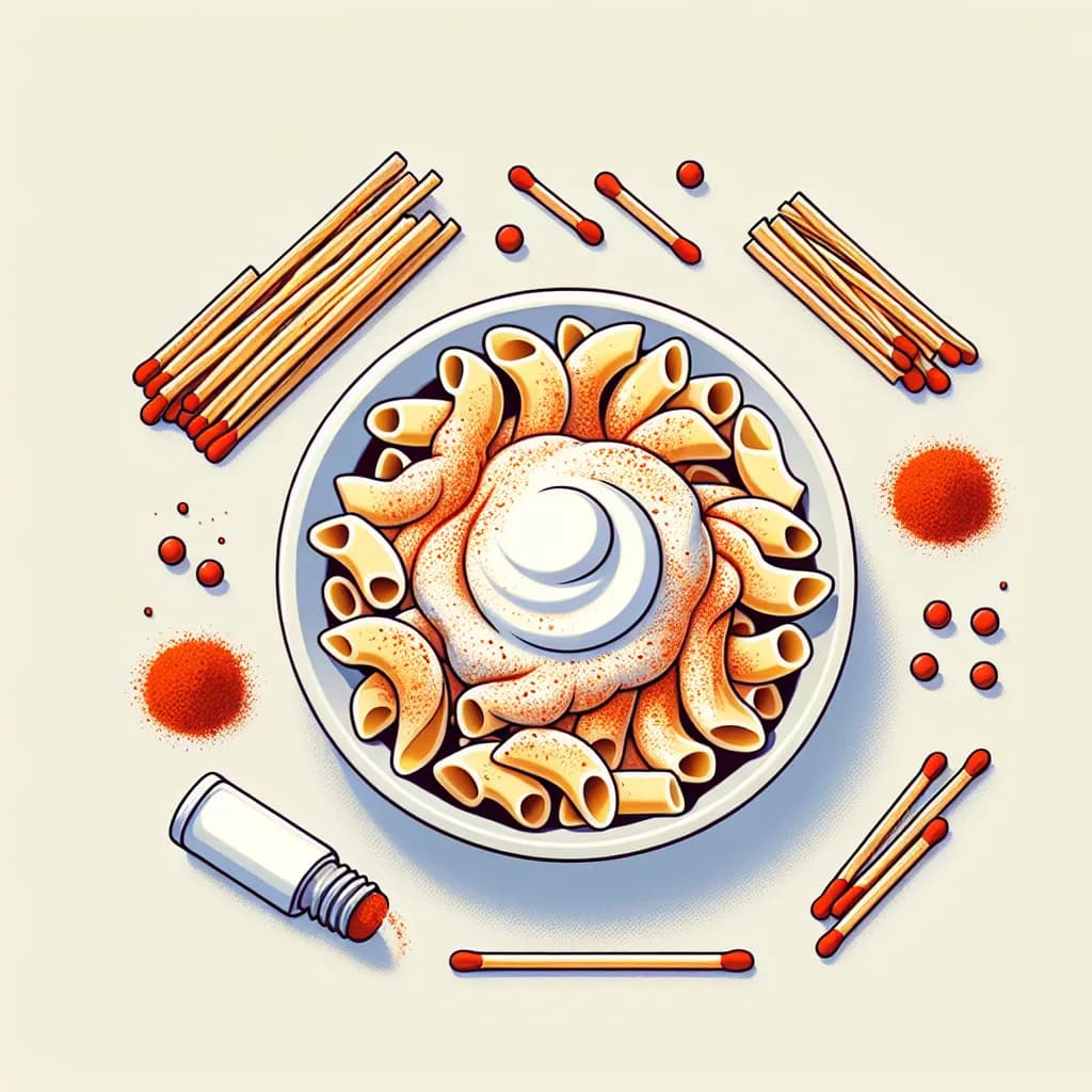 Pâtes épicées à la crème fraîche et allumettes fumées