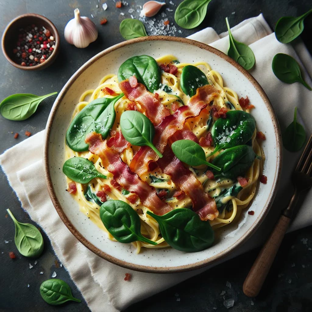 Pâtes Carbonara aux Épinards