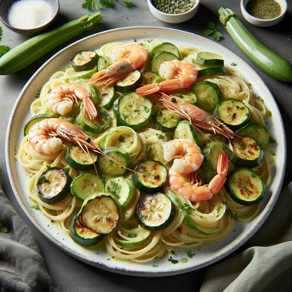Pâtes aux gambas et courgettes