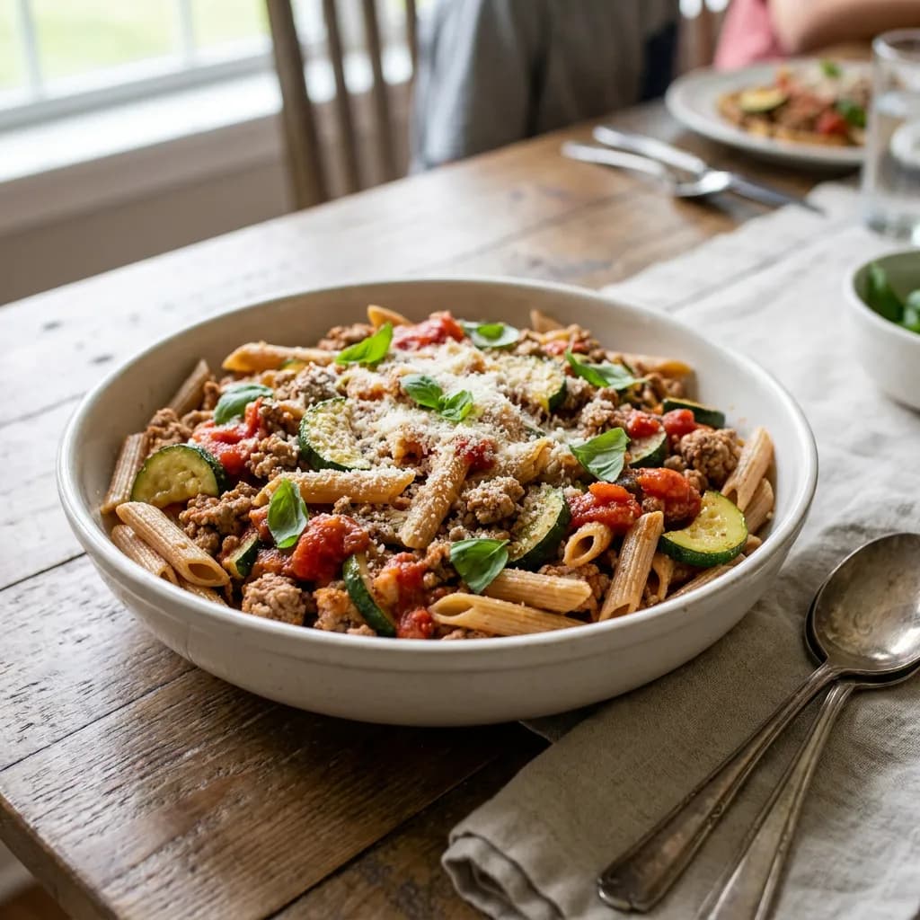 Pâtes complètes à la dinde et aux courgettes
