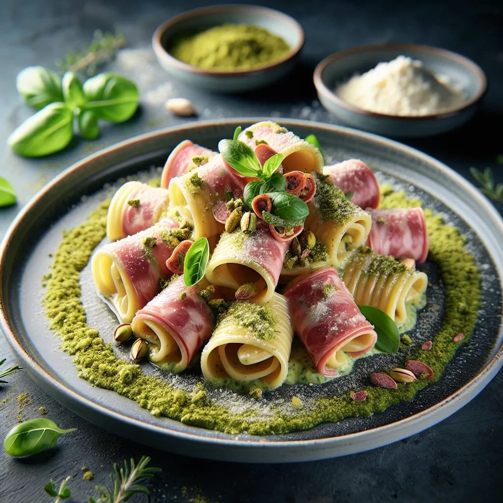 Paccheri alla Mortadella e Pistacchio