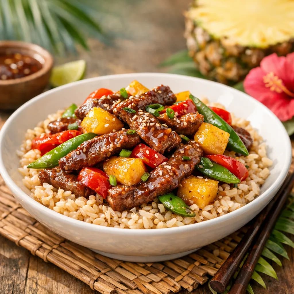 Pagoda Polynesian BBQ Beef & Pineapple Stir Fry