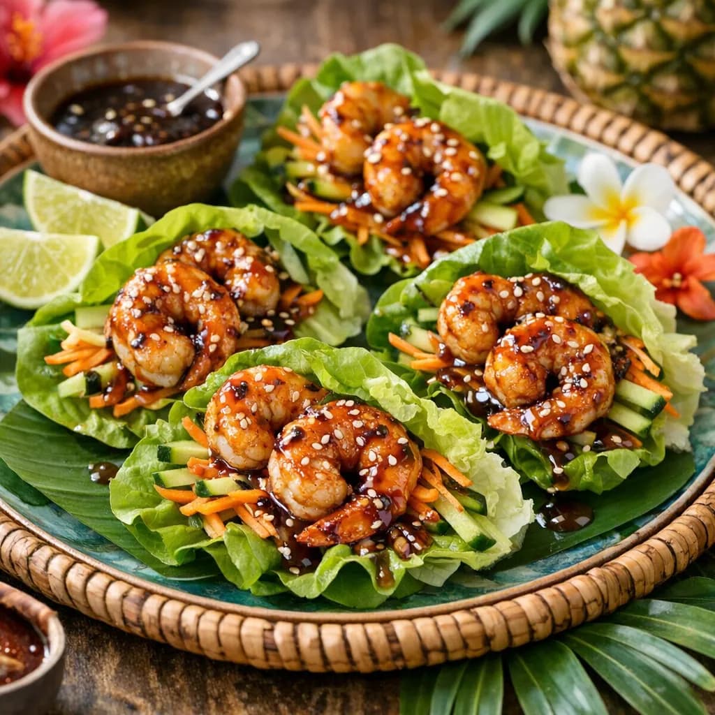 Pagoda Polynesian BBQ Shrimp Lettuce Wraps