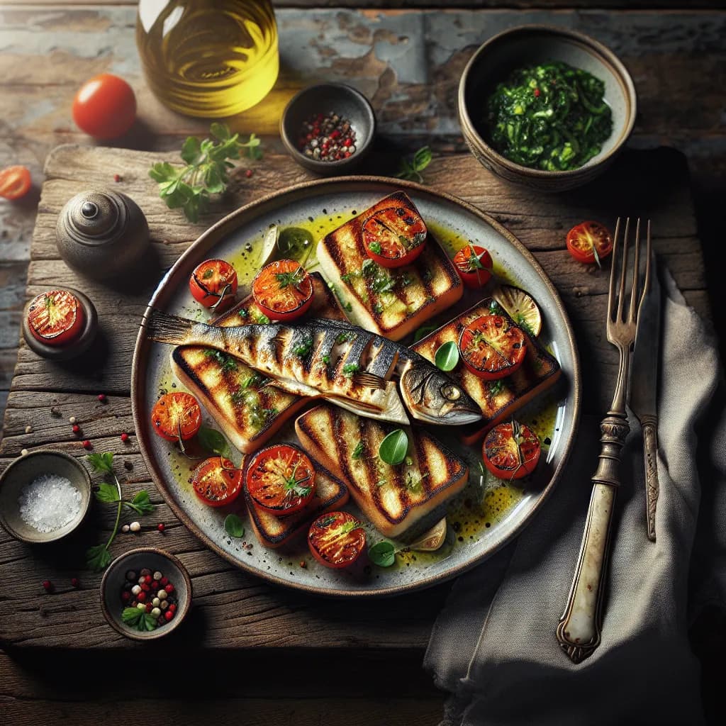Pain Grillé au Poisson et Tomate