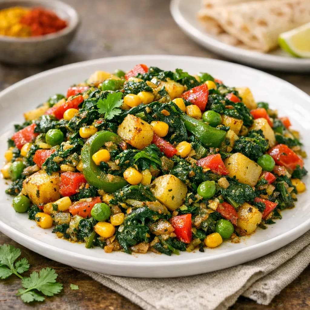 Palak Corn Capsicum Stir Fry