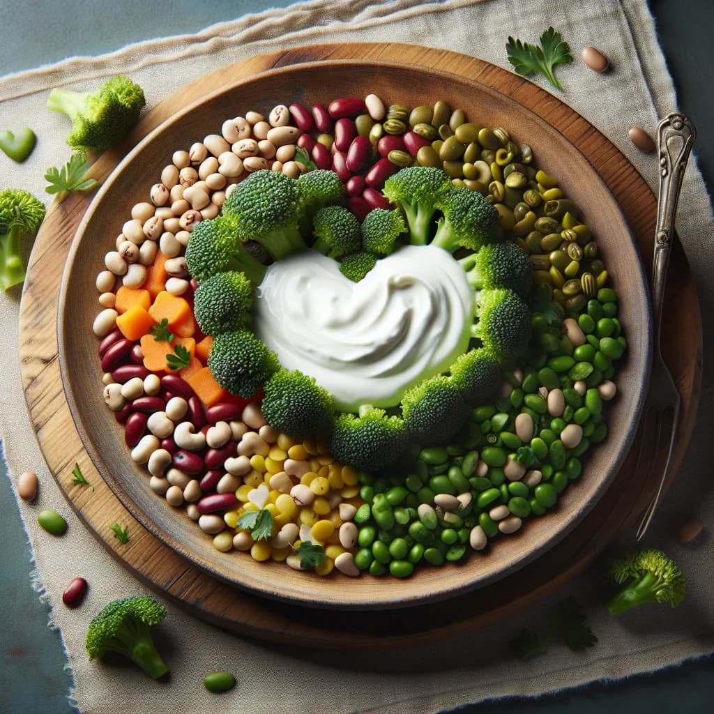 Palettina Mista ai Legumi con Cuori di Broccoli e Yogurth Bianco