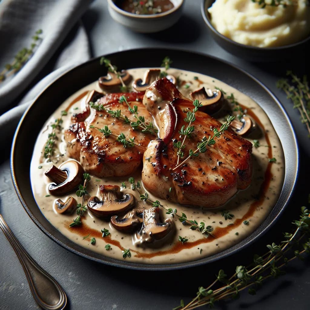 Pan Seared Pork Chops with Mushroom Cream Sauce