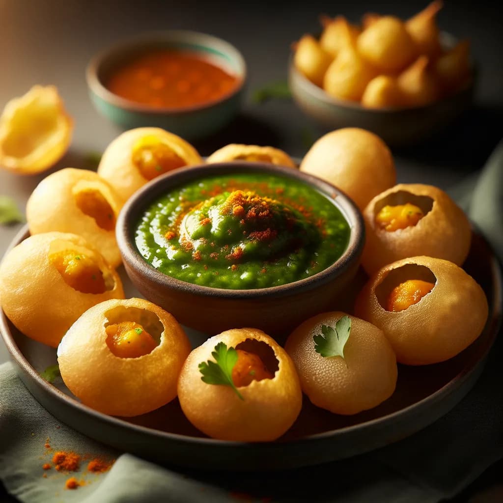 Pani Puri with Spicy Green Chutney