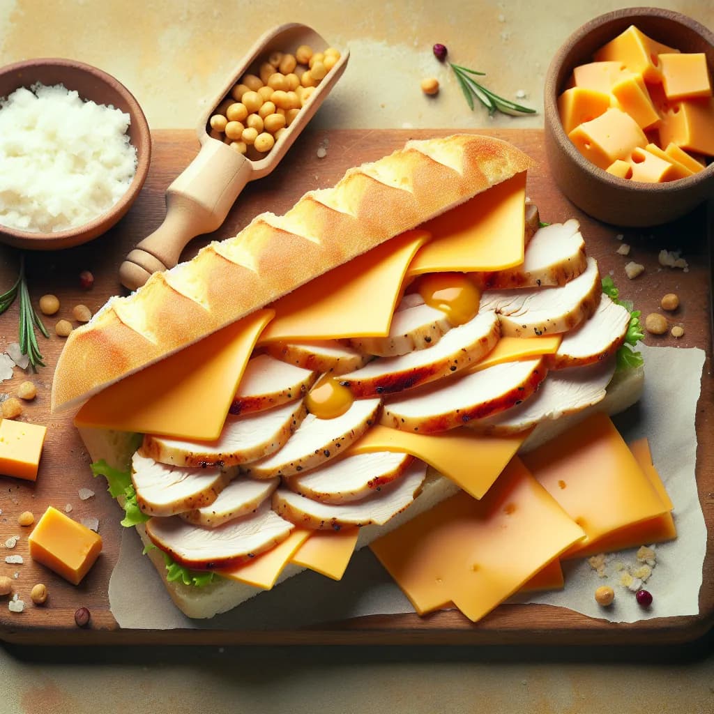 Panino Semplice con Fettine di Arrosto di Petto di Pollo e Cheddar