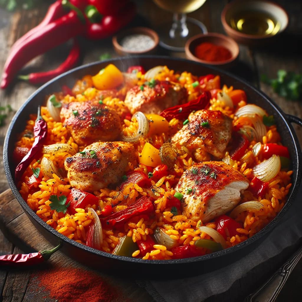 Paprika Reispfanne mit Hähnchen