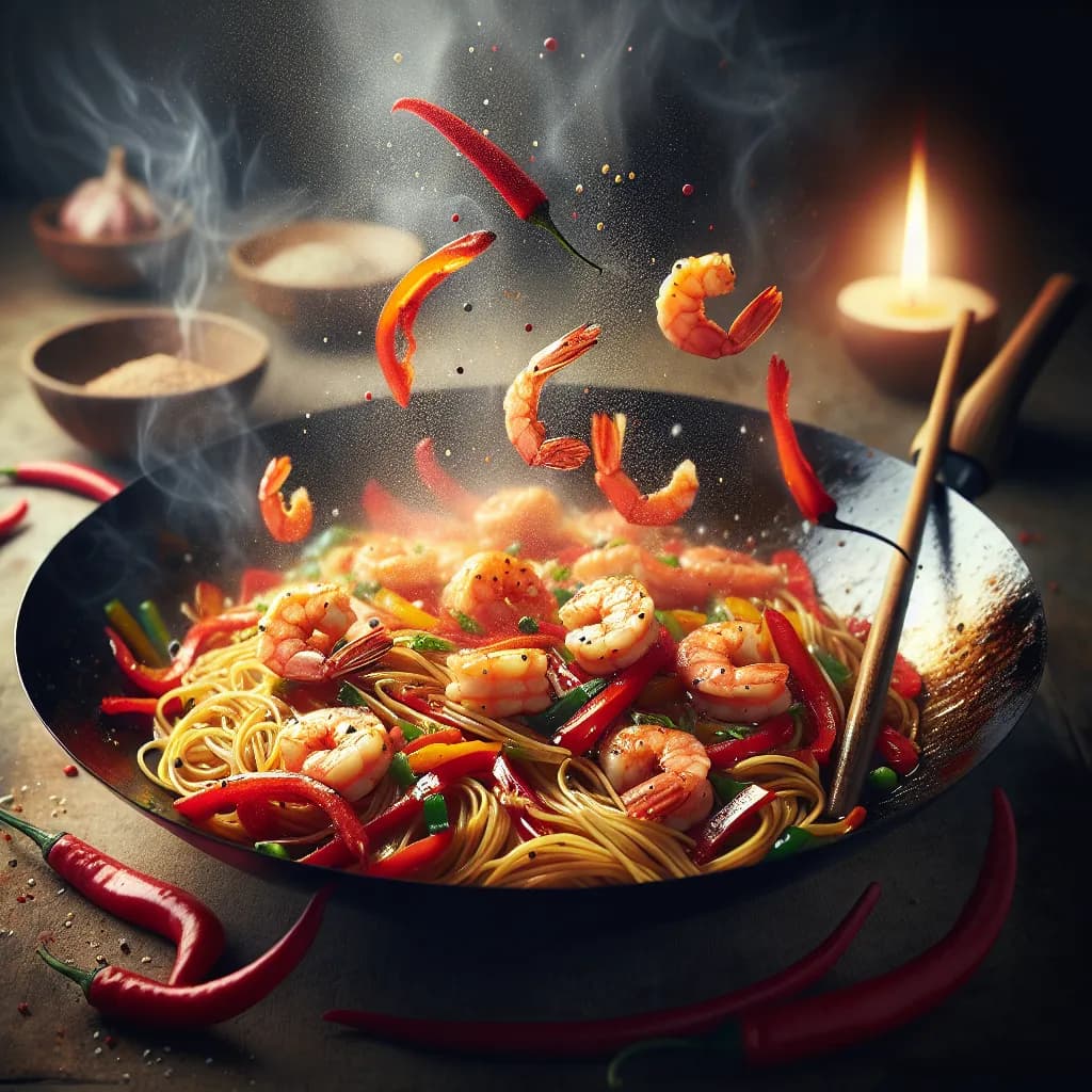 Paprika-Krabben-Nudelpfanne