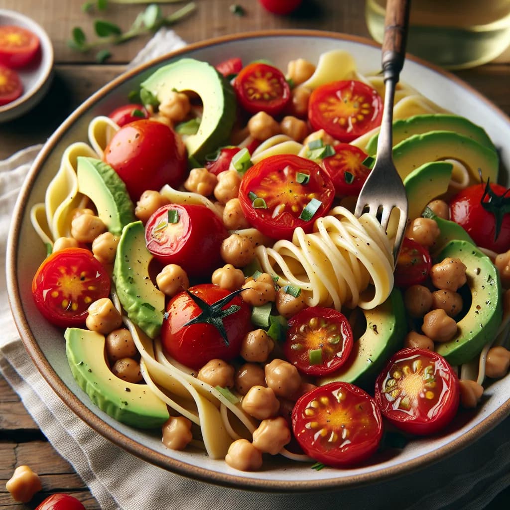 Pasta Fredda con Pomodori, Ceci e Avocado