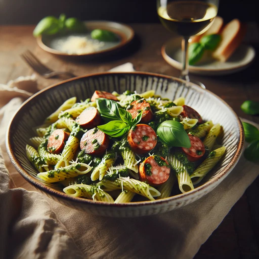 Pasta al Pesto con Salsiccia