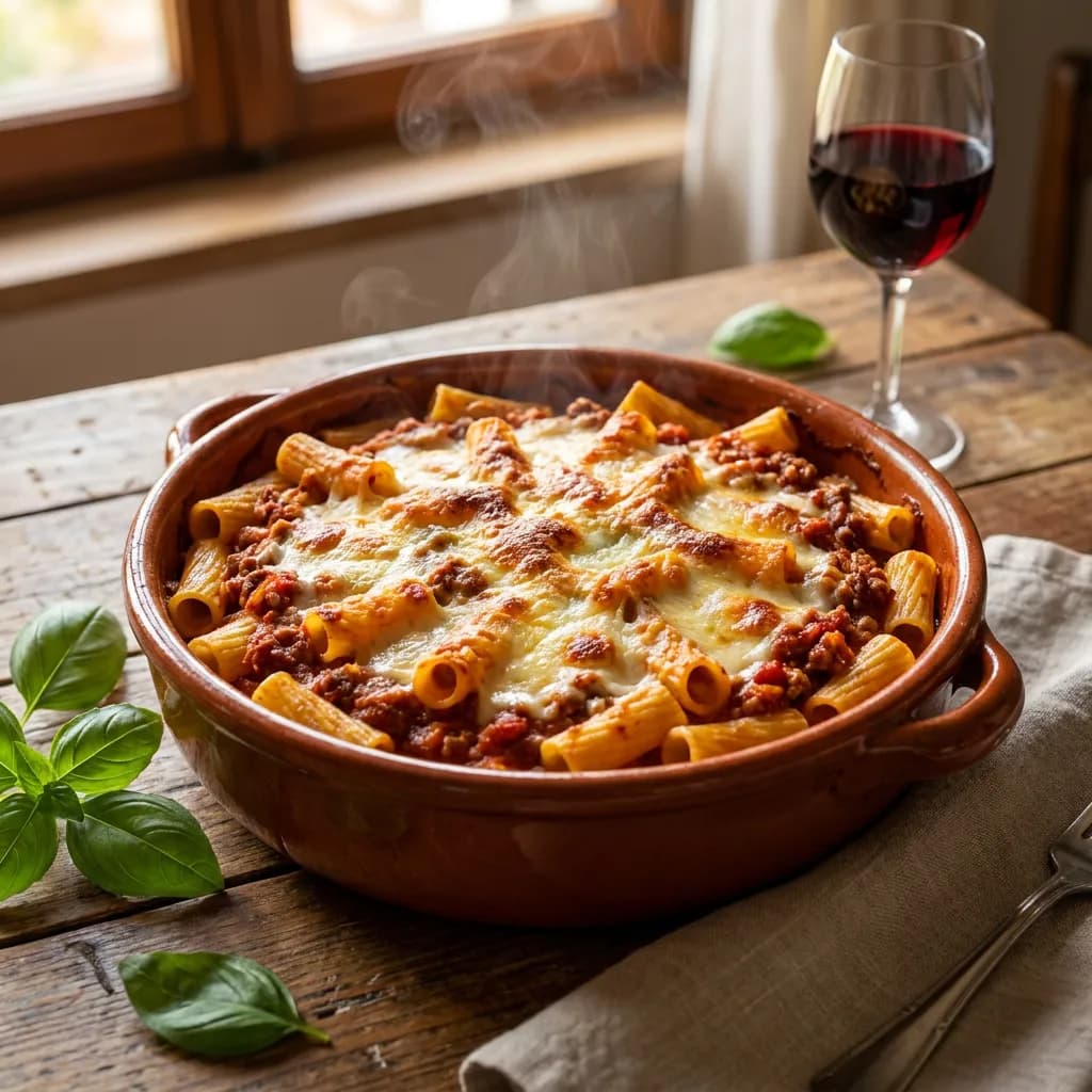 Pasta al forno con ragù cremoso e formaggio