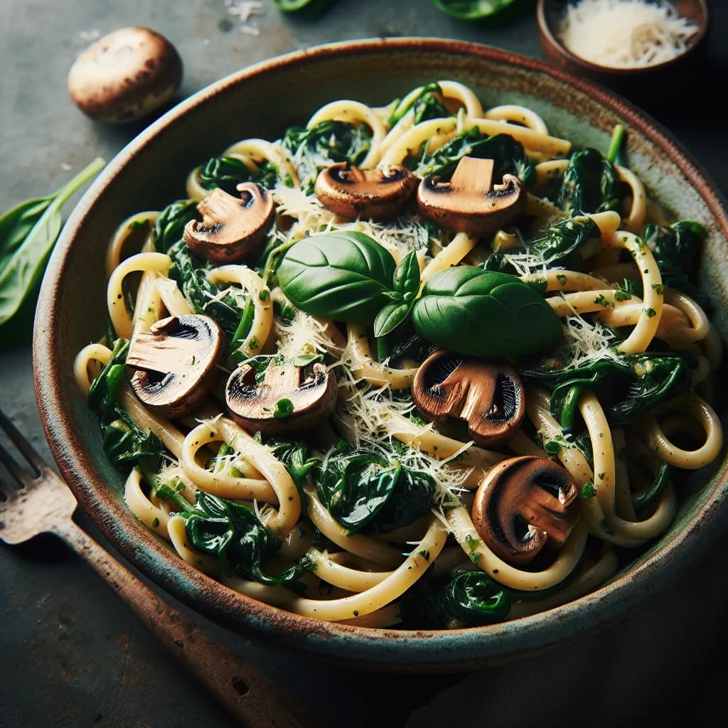 Pasta con Funghi e Spinaci