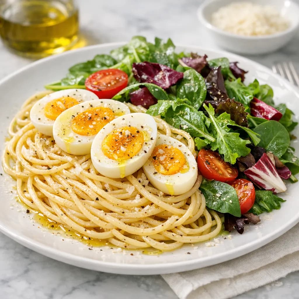 Pasta con Uovo e Insalata
