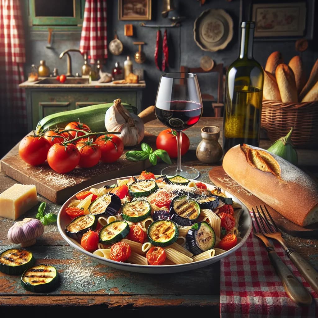 Pasta con Zucchine, Pomodori e Melanzane Piccante