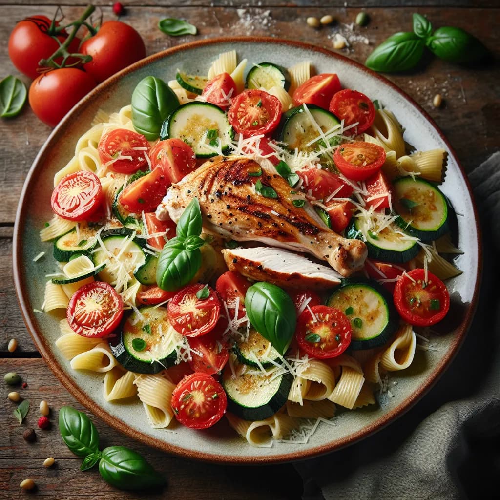 Pasta con Zucchine, Pomodori e Pollo