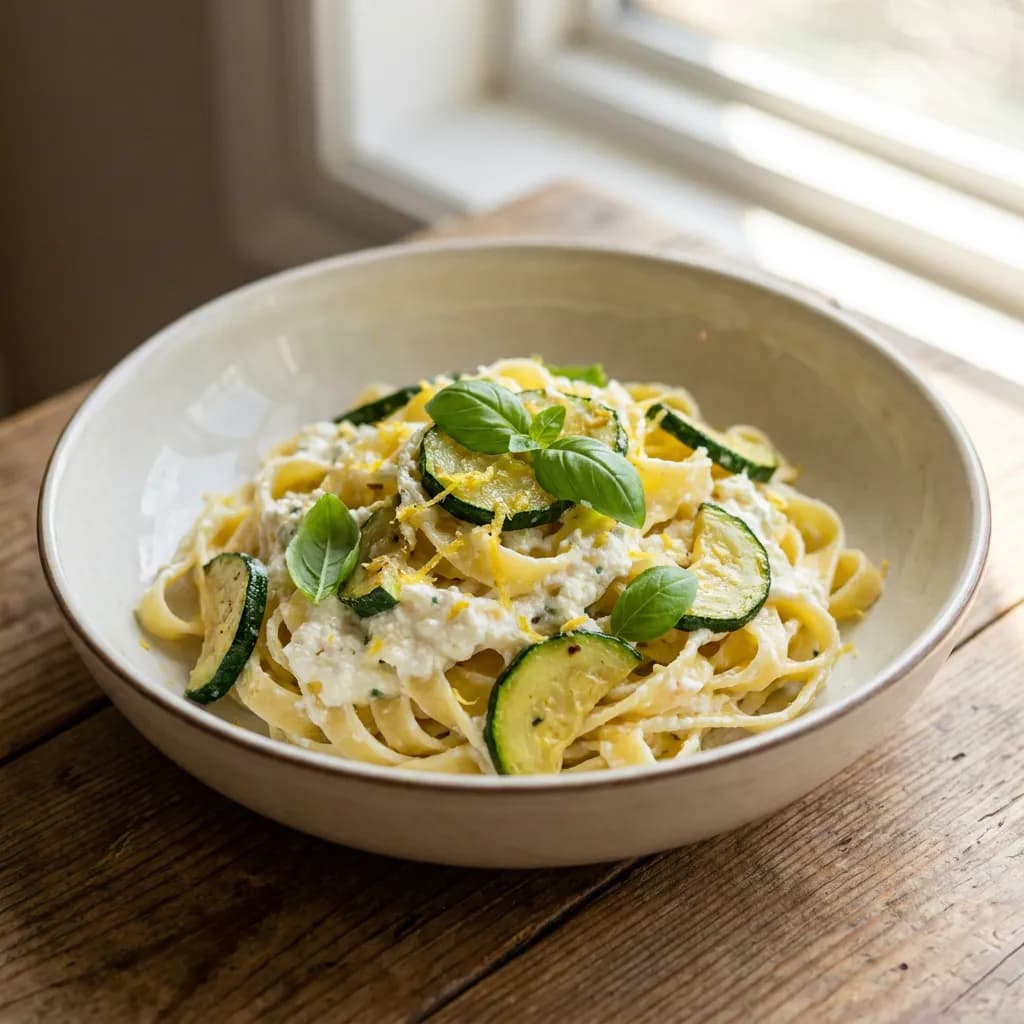 Pasta con zucchine, ricotta e limone