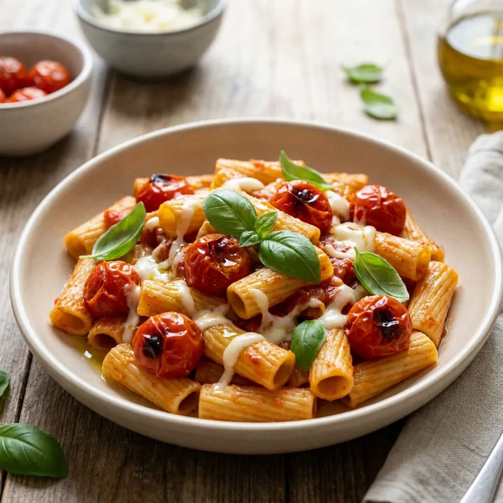 Pasta mediterranea con pomodorini e mozzarella