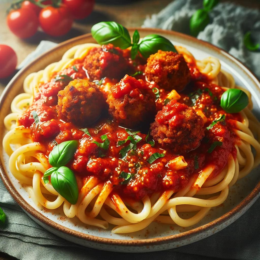 Pasta mit scharfer Falafel-Tomatensauce