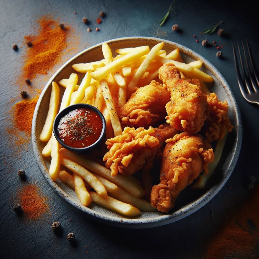 Patatine Fritte con Pollo Fritto alla Paprika