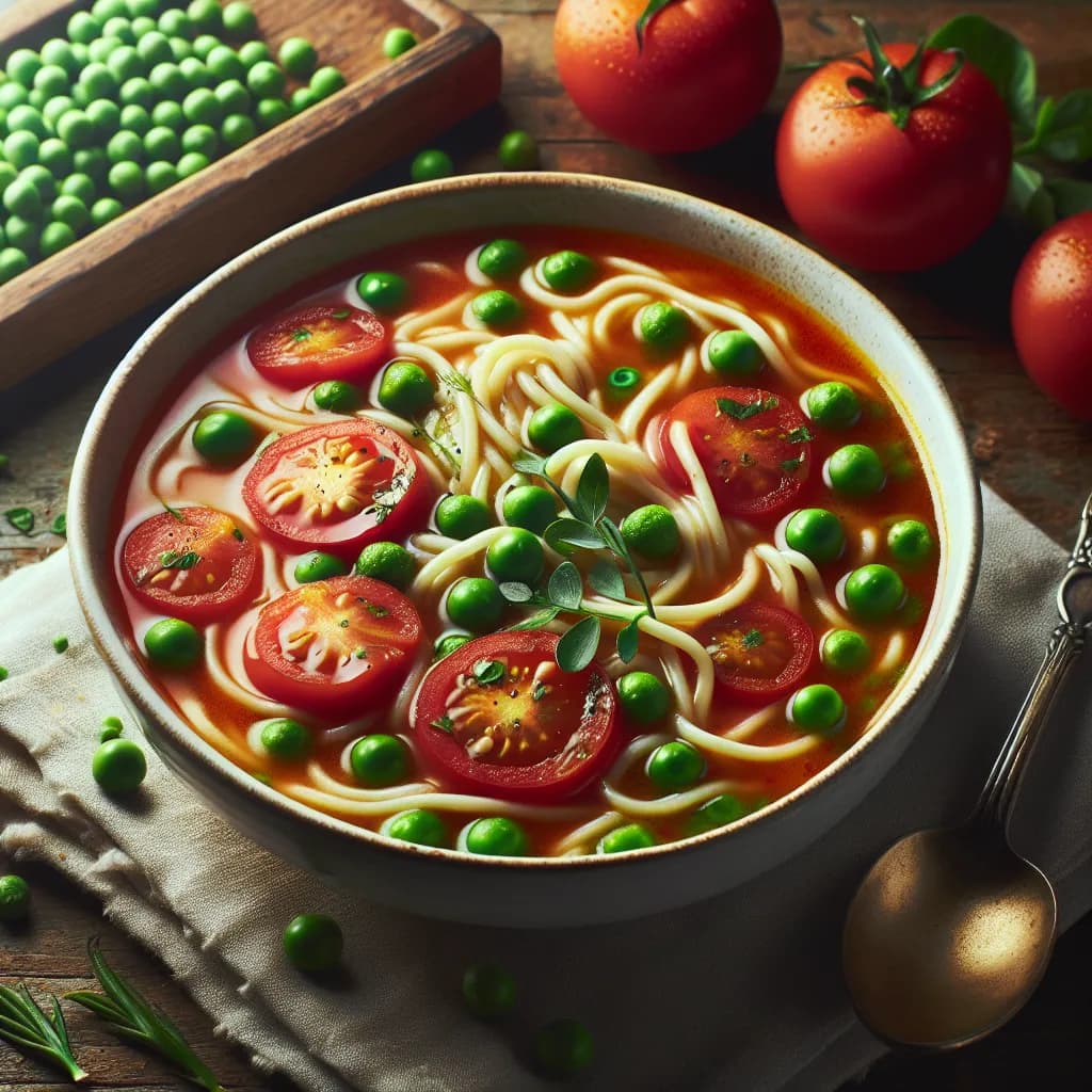 Pea and Tomato Noodle Soup
