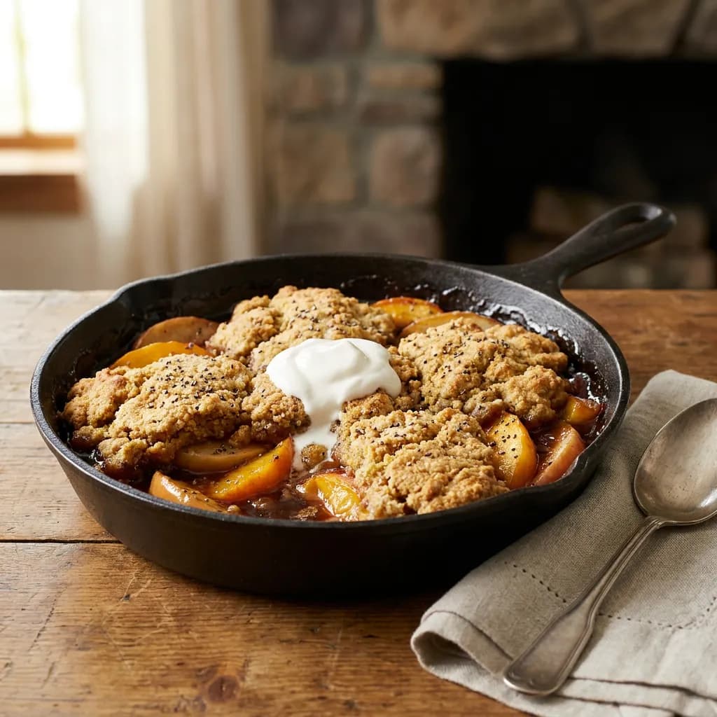 Peach Apple Agave Chia Skillet Cobbler