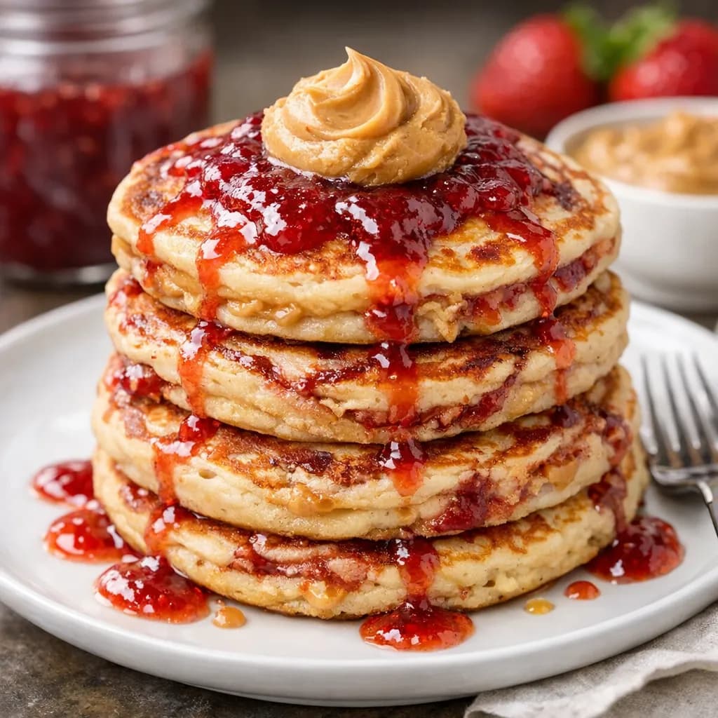 Peanut Butter & Jam Swirl Pancakes