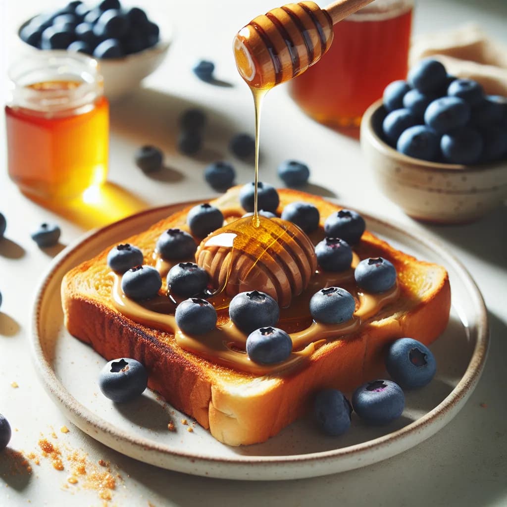 Peanut Butter and Honey Toast with Blueberries