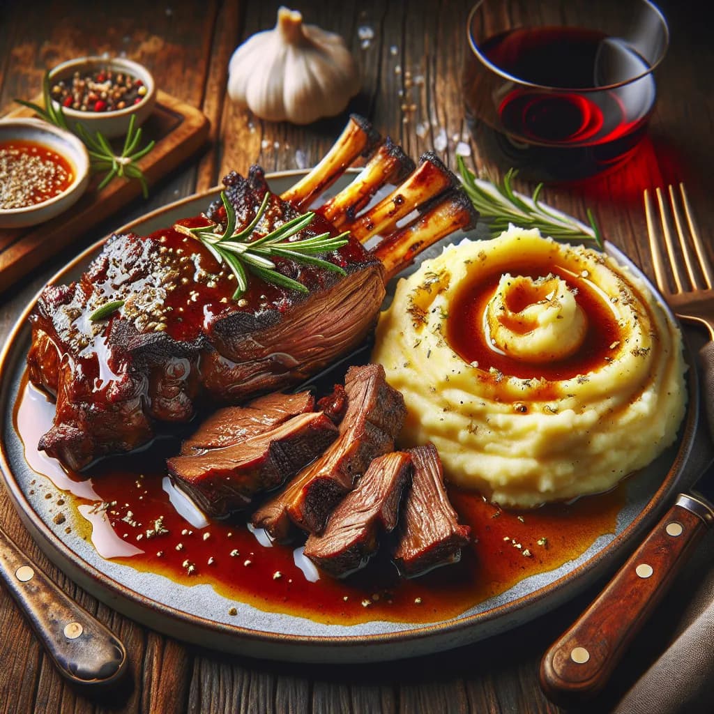 Pecora Brasata con Puré di Patate e Costine