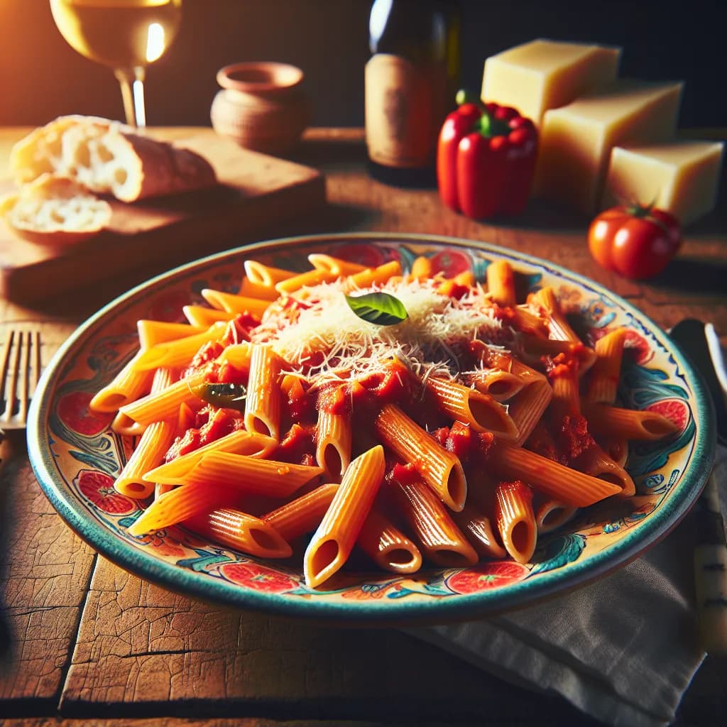 Penne Zitoni con Salsa di Peperone Rosso e Pecorino