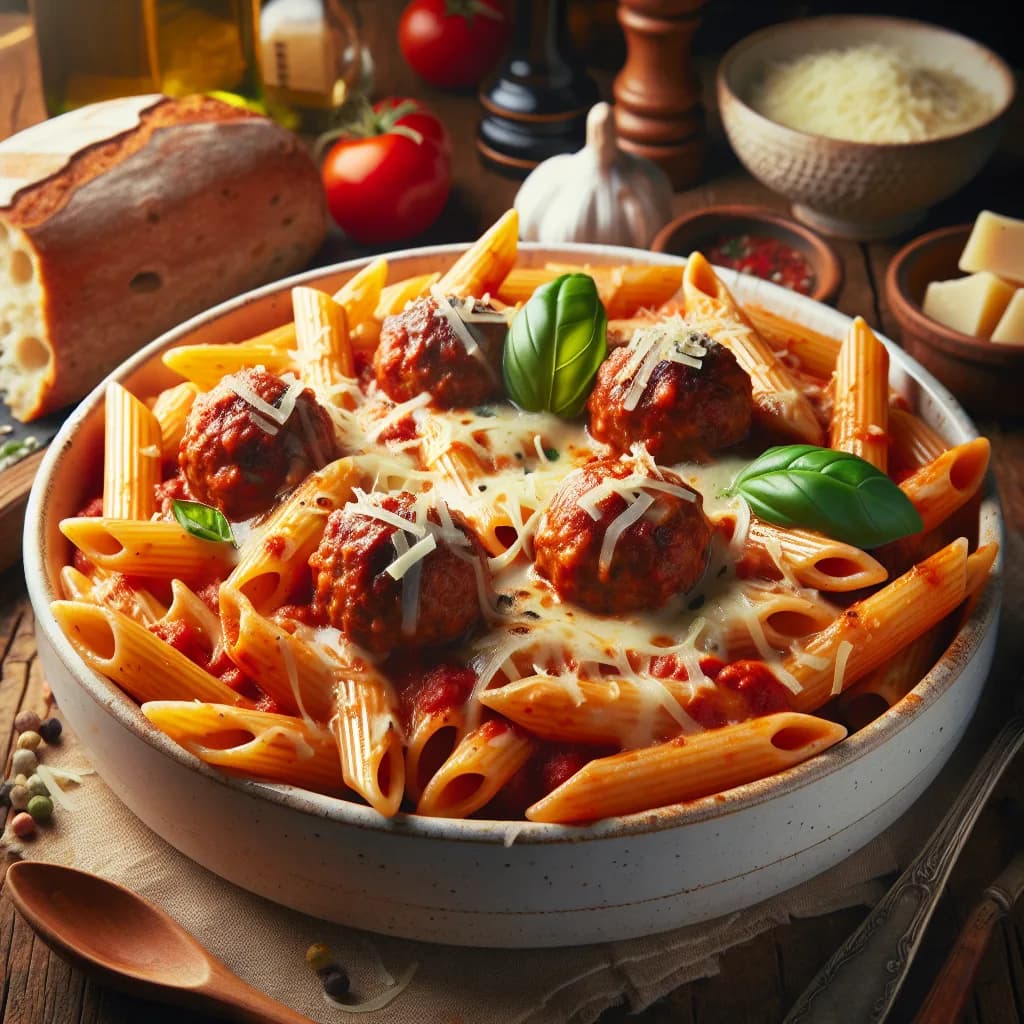 Penne al Forno mit Fleischbällchen